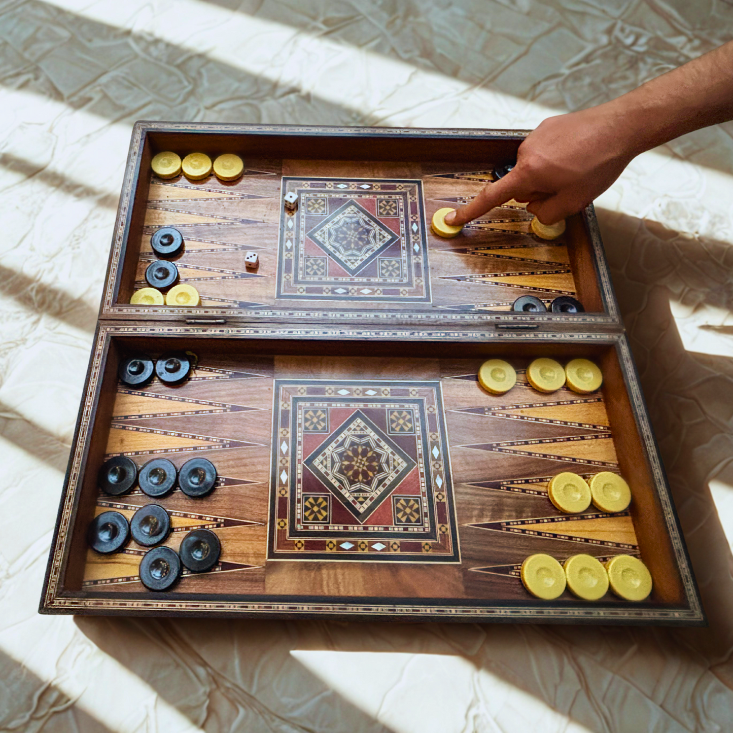 Handcrafted Damascene Backgammon & Chess Table by Gaby Al Dayeh – Masterpiece with Mother of Pearl Inlay