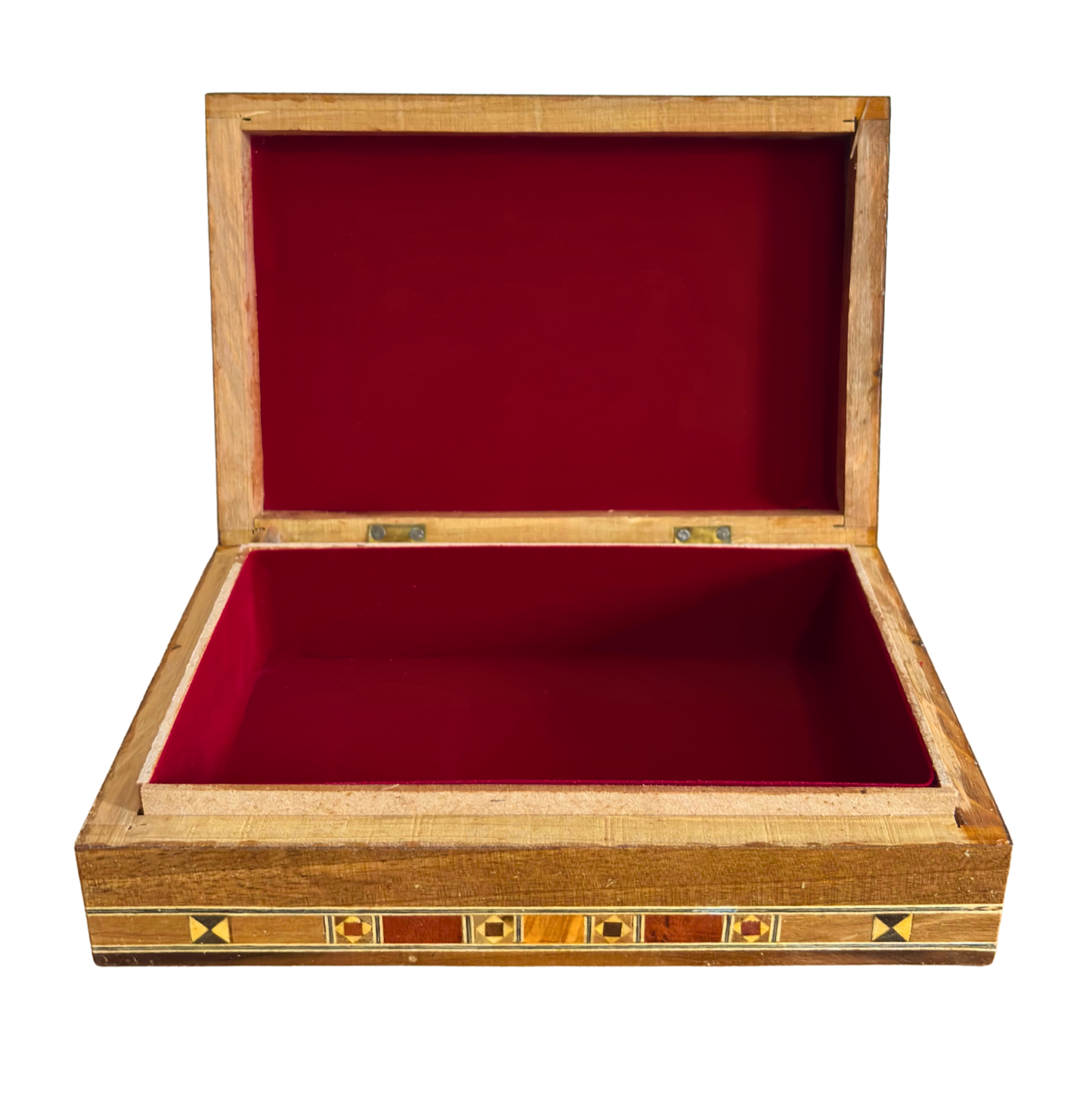 Elegante portagioie damasceno rettangolare – Realizzato a mano in legno di faggio, eucalipto e limone