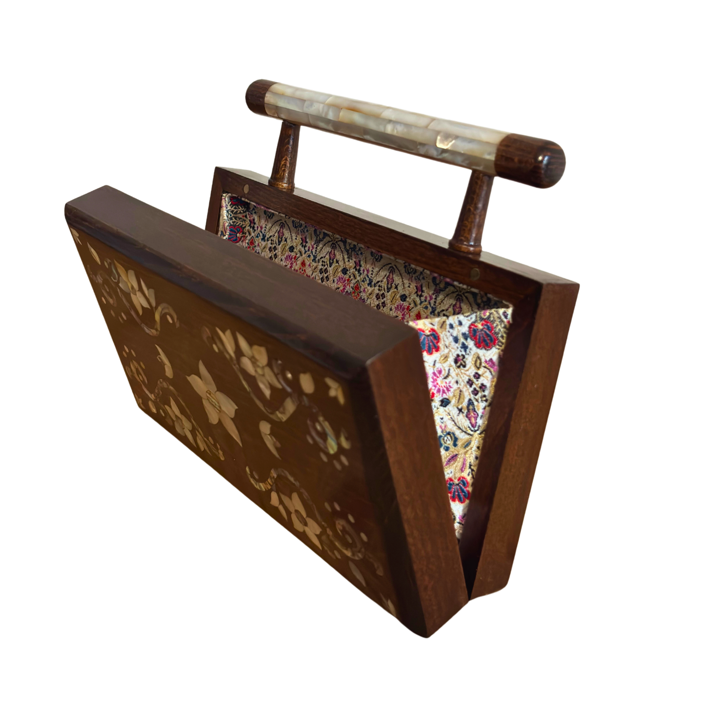Il Giardino di Noor – Pochette Damaschina in Noce con Intarsi Floreali in Madreperla