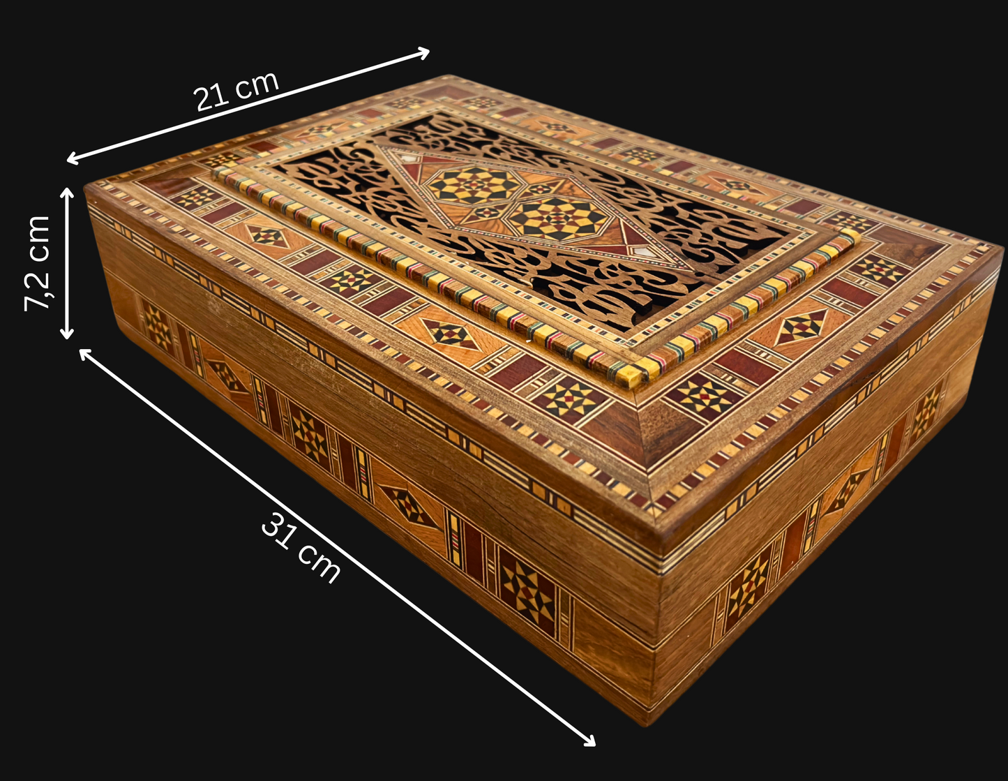 Elegante cofanetto grande a mosaico – Scrigno in legno fatto a mano per gioielli e ricordi, con rivestimento in velluto