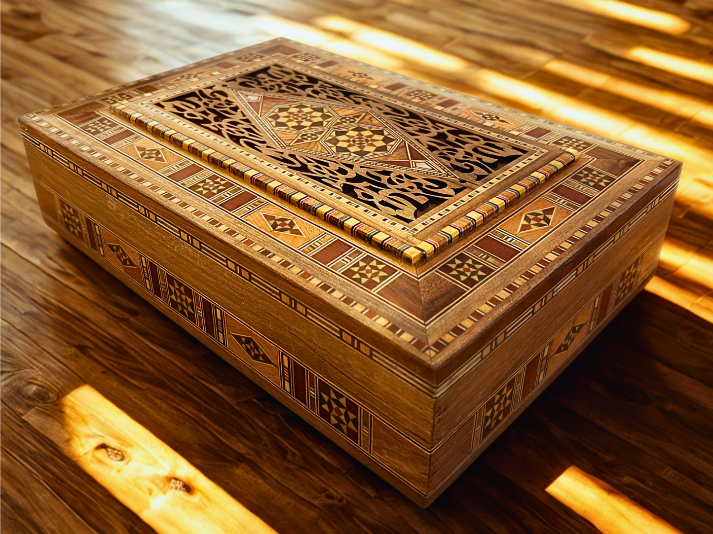 Elegante cofanetto grande a mosaico – Scrigno in legno fatto a mano per gioielli e ricordi, con rivestimento in velluto
