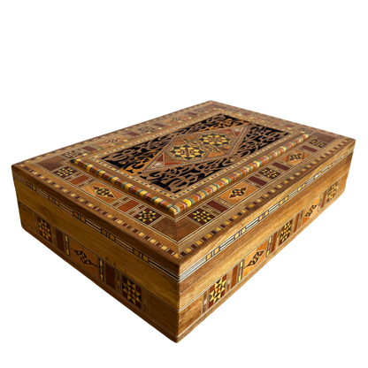 Elegante cofanetto grande a mosaico – Scrigno in legno fatto a mano per gioielli e ricordi, con rivestimento in velluto
