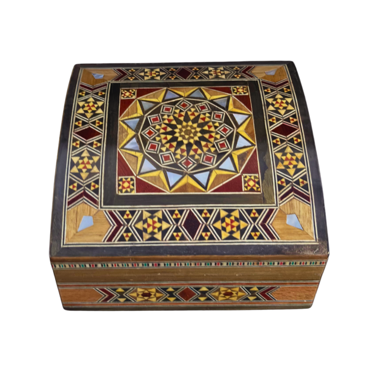 Handgefertigte Mosaik-Schatulle aus Damaskus – Perlmutt & Samt