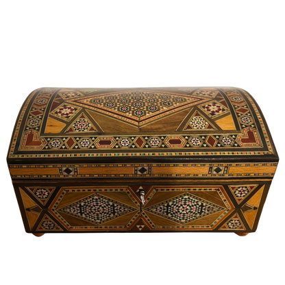 Caixa mosaico damascena vintage 1970 – Multinível com fechadura e chave | Única no seu género