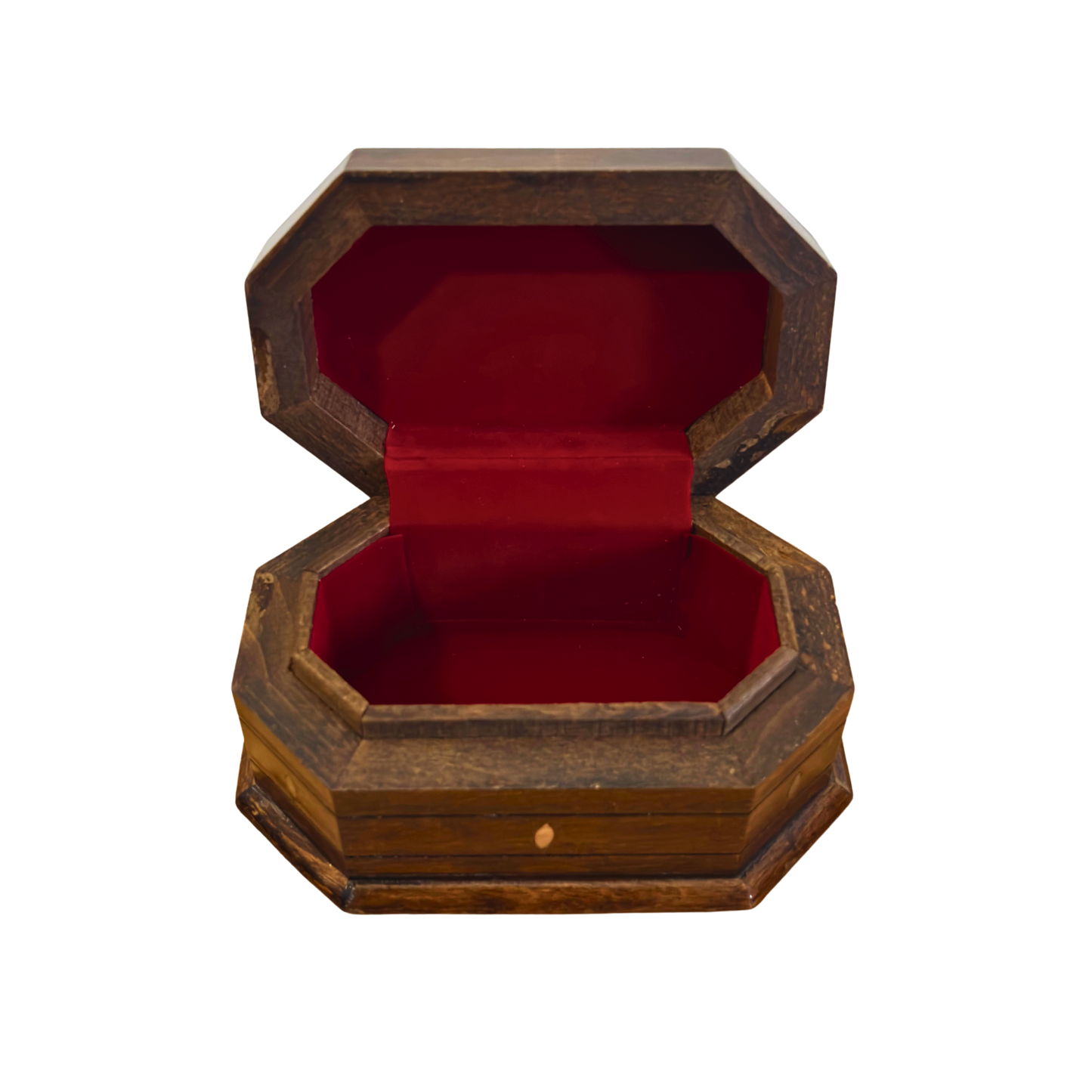 El Oyması Kayın Ahşap Kutu – Ceviz Rengi ve Sedef İşlemeli