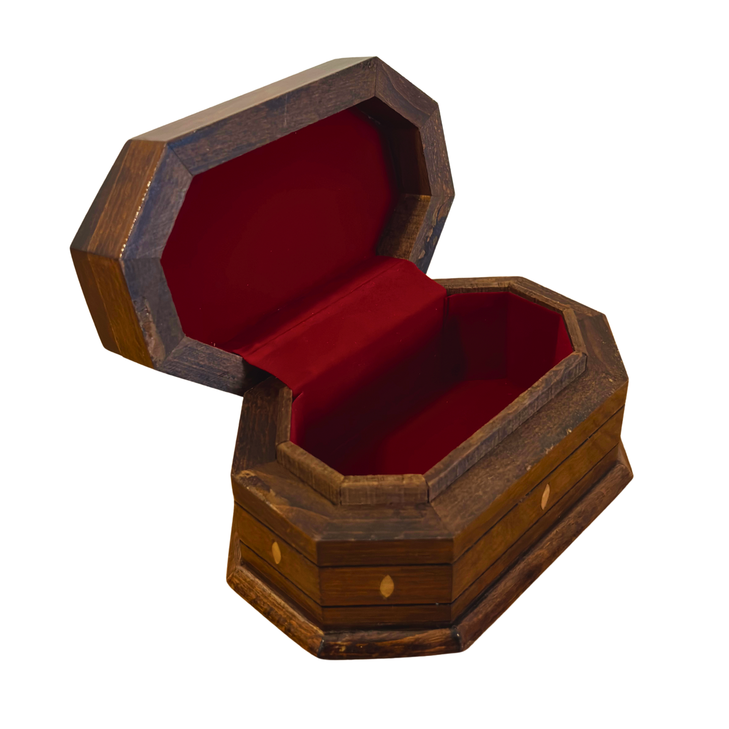 El Oyması Kayın Ahşap Kutu – Ceviz Rengi ve Sedef İşlemeli