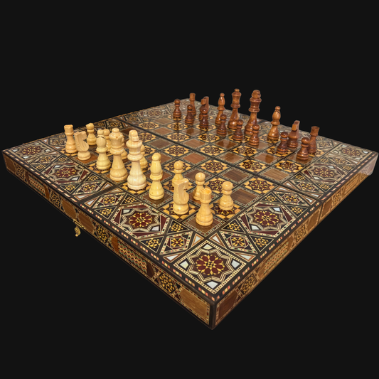 Mesa de Backgammon e Xadrez Damasquina Feita à Mão por Gaby Al Dayeh – Obra-Prima com Incrustações de Madrepérola