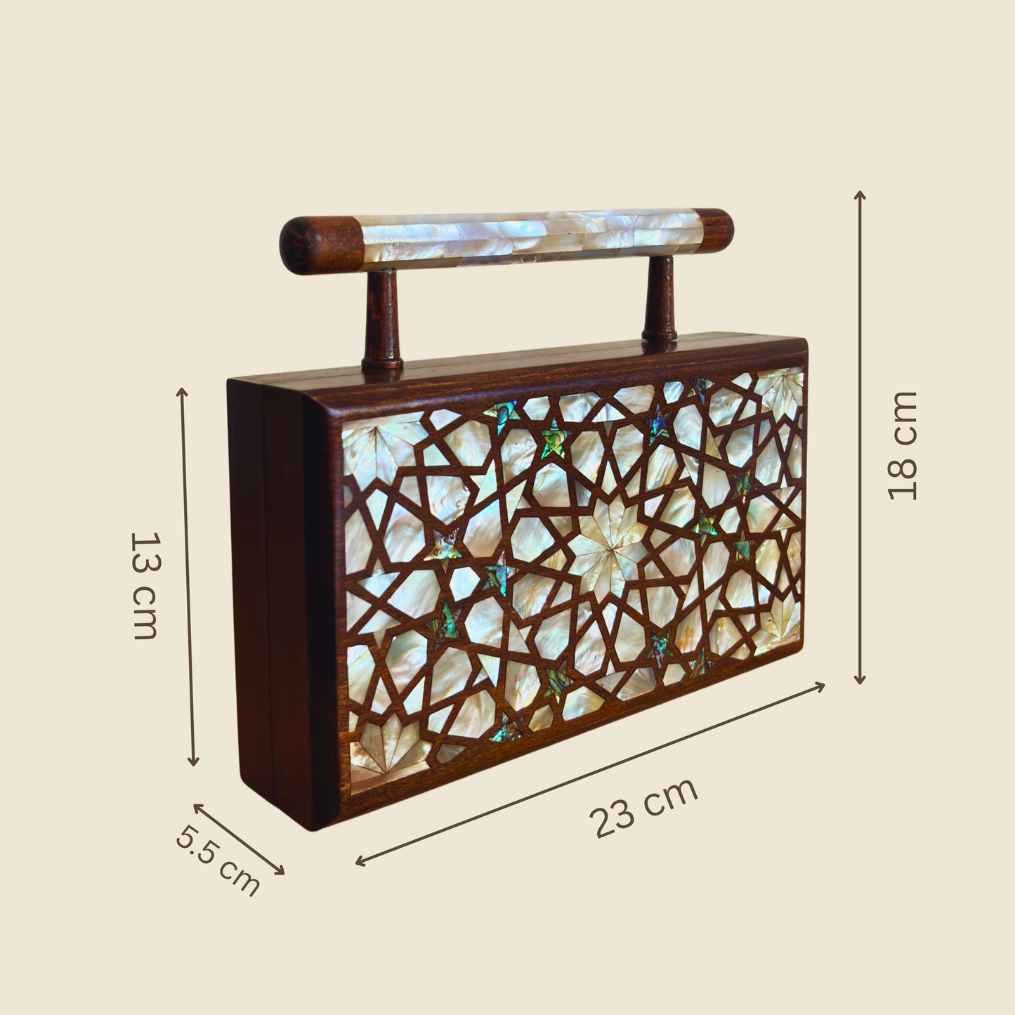 Falak – Luxe Damascene Clutch met Parelmoer & Brokaat Voering