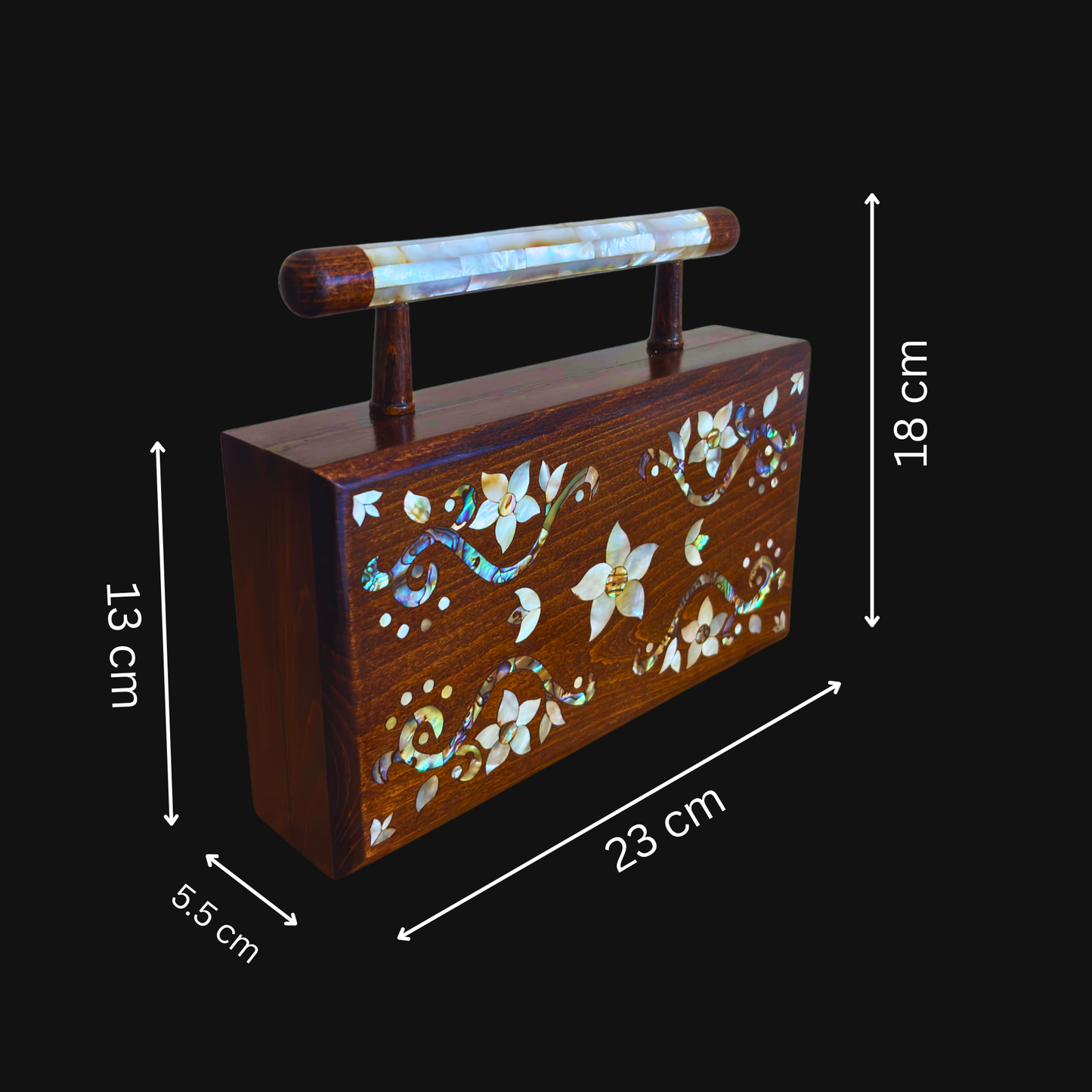 Sham – Luxe Damascene Clutch met Bloemmotief Parelmoer & Brokaat Voering