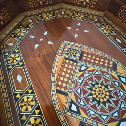 Damascene Mosaic Wooden Tray – Mother of Pearl Inlay & Walnut Finish
