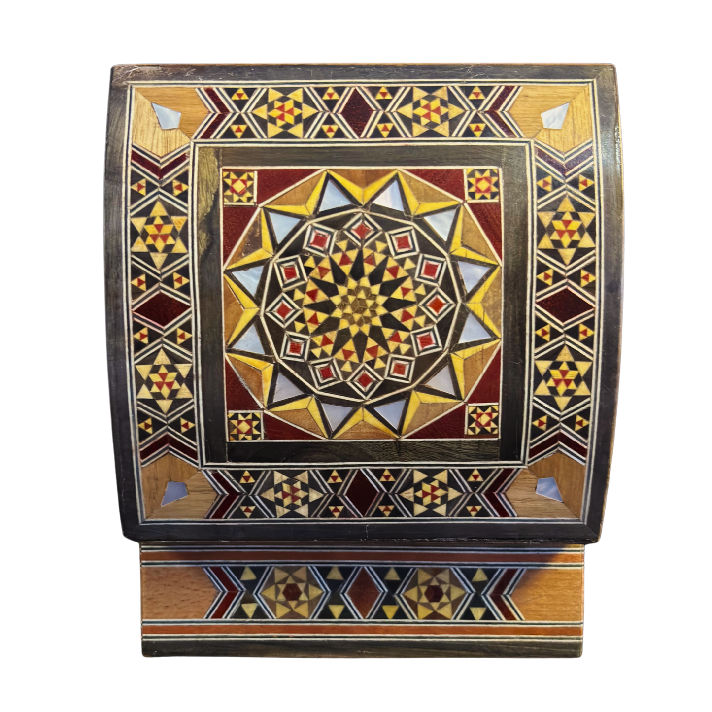 Handgefertigte Mosaik-Schatulle aus Damaskus – Perlmutt & Samt