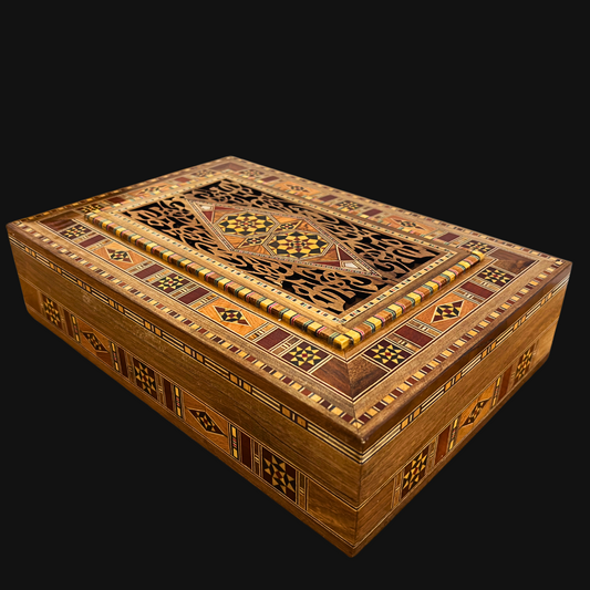 Elegante cofanetto grande a mosaico – Scrigno in legno fatto a mano per gioielli e ricordi, con rivestimento in velluto