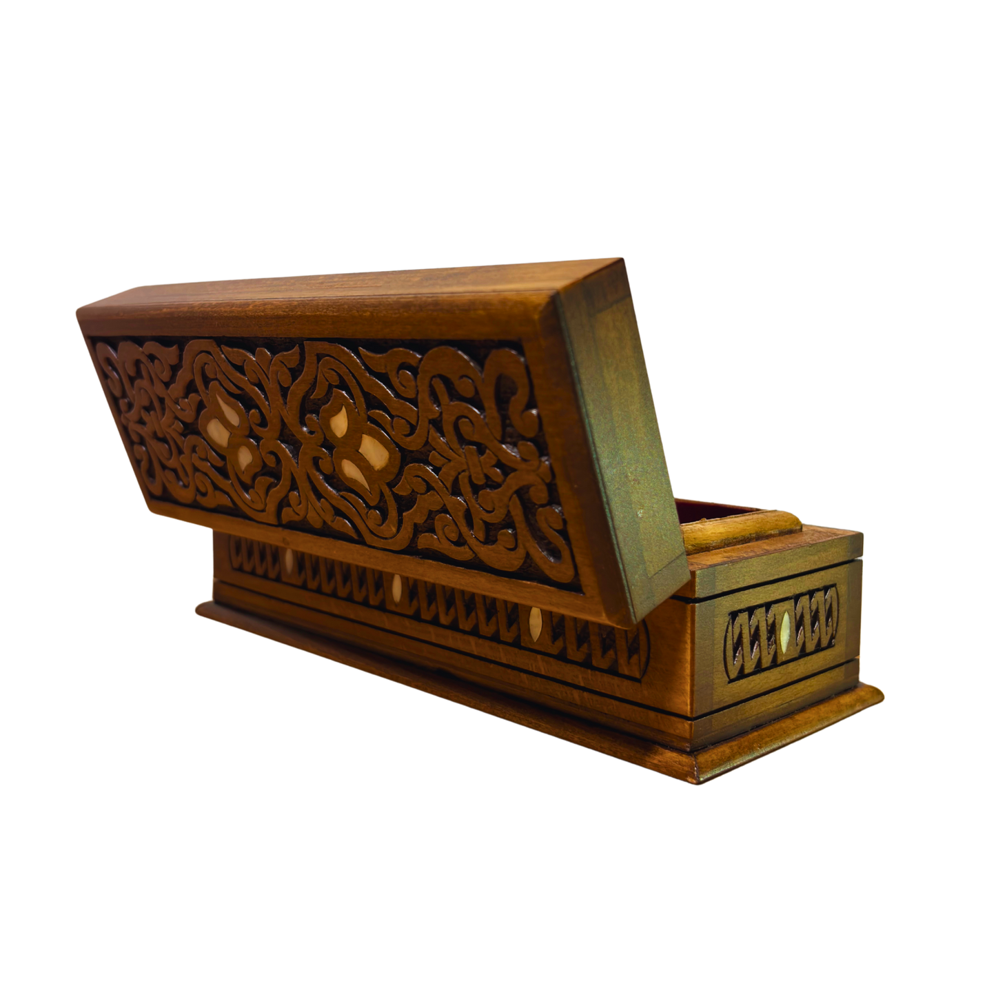 Luksusowa Ręcznie Rzeźbiona Szkatułka z Damaszku – Masa Perłowa & Aksamit