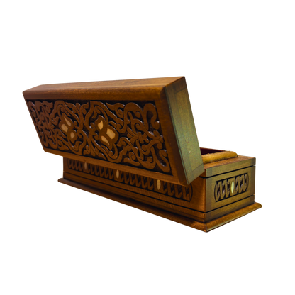 Luksusowa Ręcznie Rzeźbiona Szkatułka z Damaszku – Masa Perłowa & Aksamit