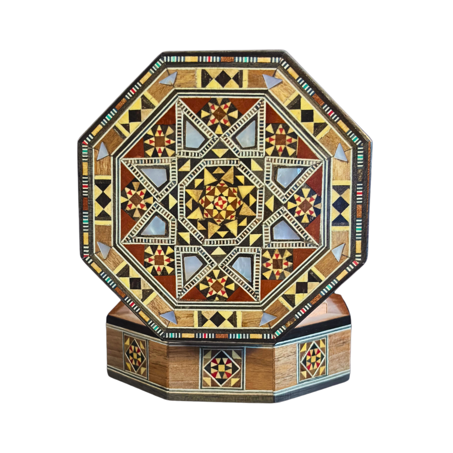 Handgefertigte Mosaik-Schatulle aus Damaskus – Perlmutt & Samt