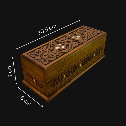 Luksusowa Ręcznie Rzeźbiona Szkatułka z Damaszku – Masa Perłowa & Aksamit