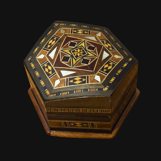 Handgemaakte Mozaïekdoos uit Damascus – Traditionele Kunst & Fluweel