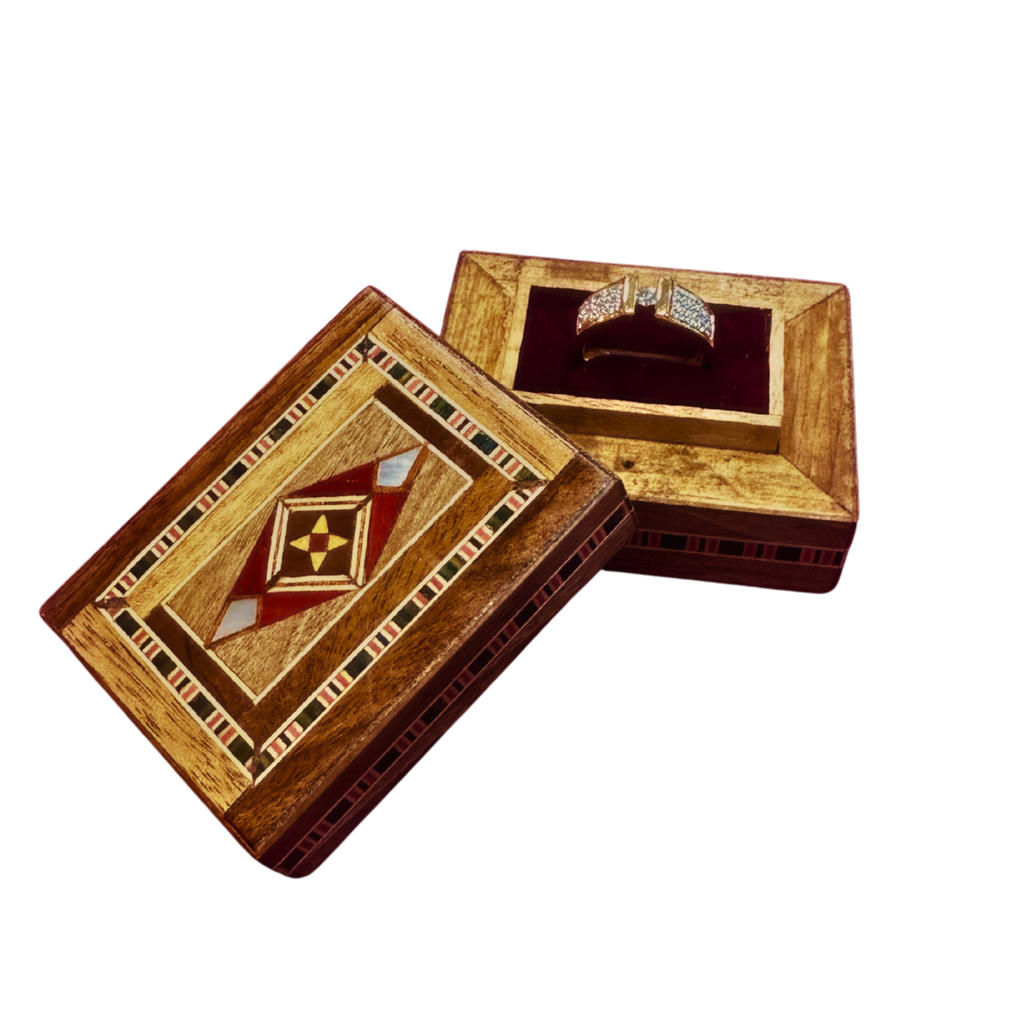Handgemaakte Mozaïek Ringdoos uit Damascus – Fluweel