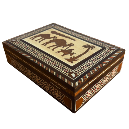 Medium 1970 Vintage Camel Damascene Mosaic Box