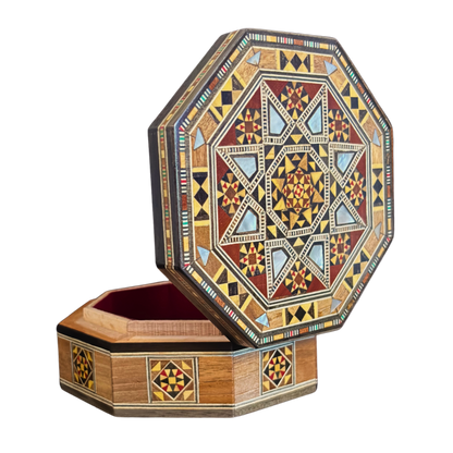 Handgefertigte Mosaik-Schatulle aus Damaskus – Perlmutt & Samt