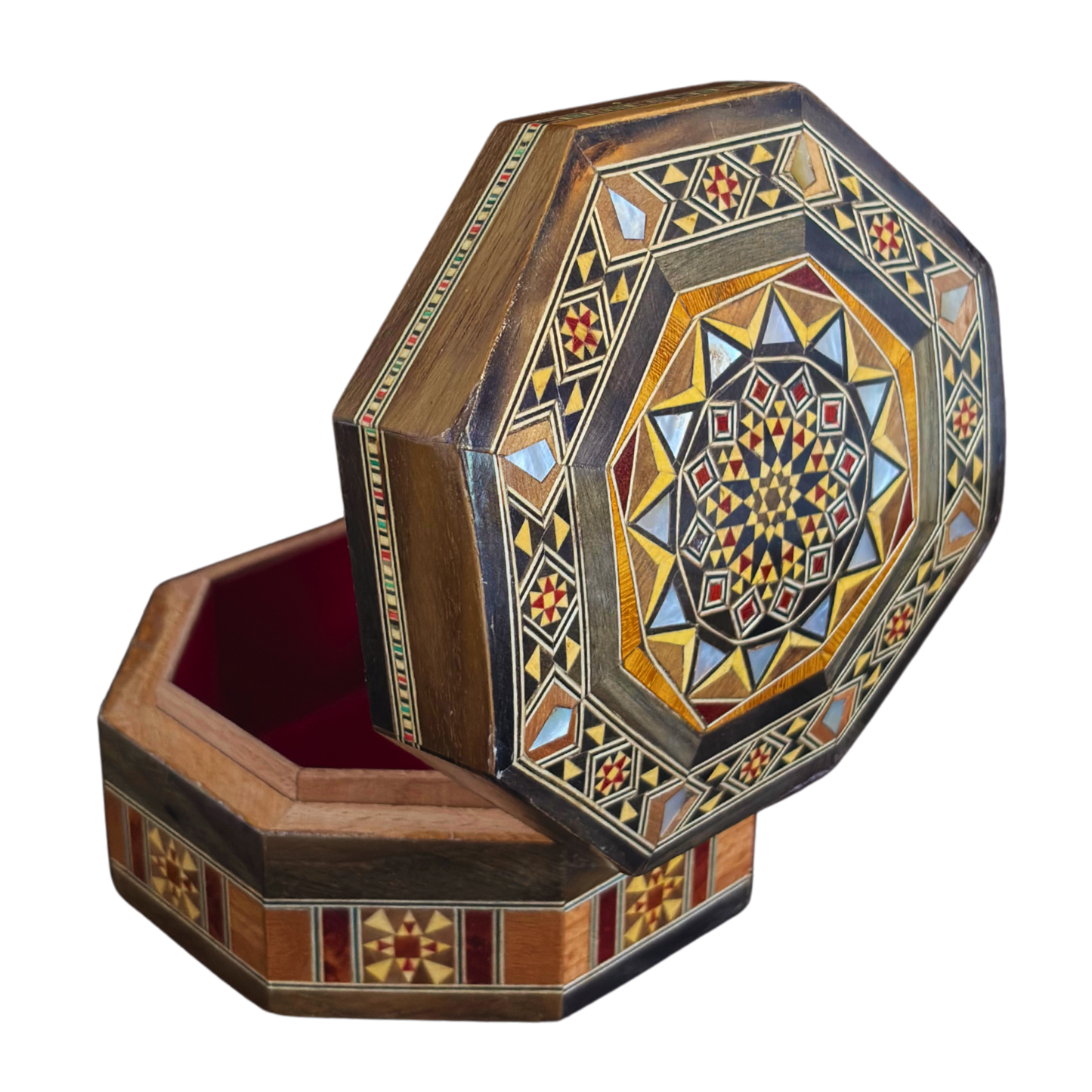 Handgefertigte Mosaik-Schatulle aus Damaskus – Perlmutt & Samt