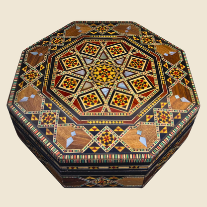 Handgefertigte Mosaik-Schatulle aus Damaskus – Perlmutt & Samt