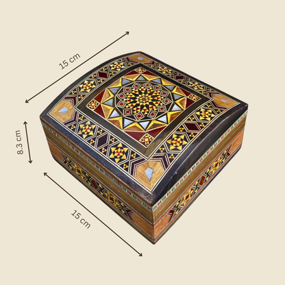 Handgefertigte Mosaik-Schatulle aus Damaskus – Perlmutt & Samt