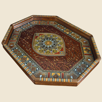 Luxury Damascene Mosaic Serving Tray – Mother of Pearl & Hand-Carved Elegance