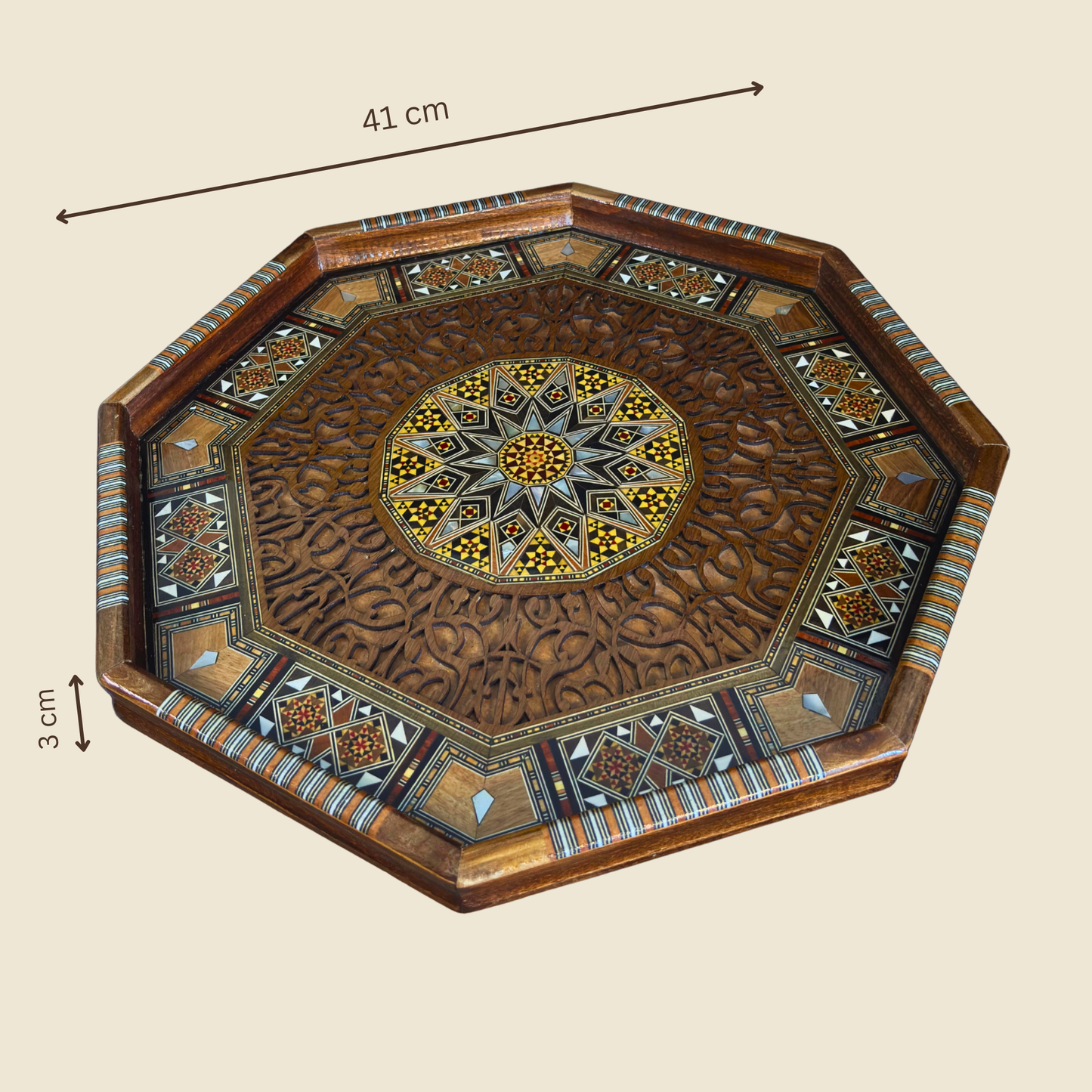 Luxury Damascene Mosaic Serving Tray – Mother of Pearl & Hand-Carved Elegance