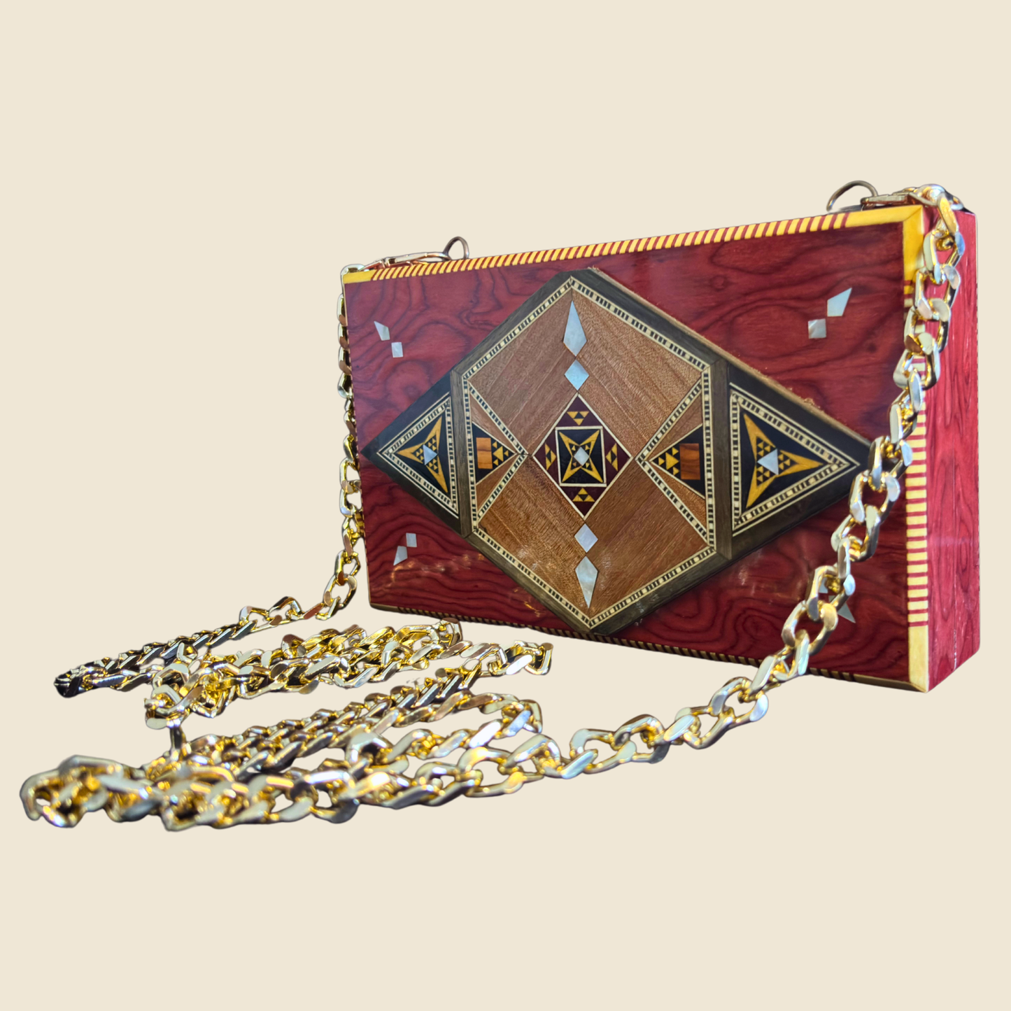 Luxury Damascene Mosaic Clutch with Mother of Pearl & Brocade Interior