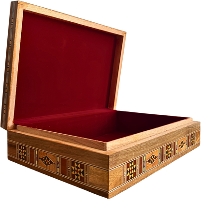 Elegante cofanetto grande a mosaico – Scrigno in legno fatto a mano per gioielli e ricordi, con rivestimento in velluto