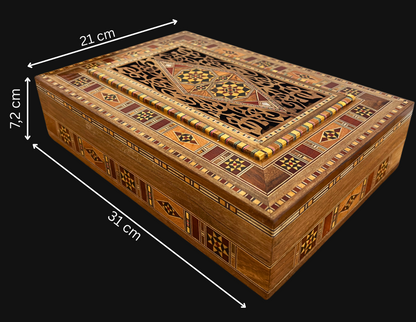 Elegante cofanetto grande a mosaico – Scrigno in legno fatto a mano per gioielli e ricordi, con rivestimento in velluto