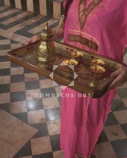 Damast Mozaïek Houten Dienblad – Parelmoer Inleg & Natuurlijke Houttinten